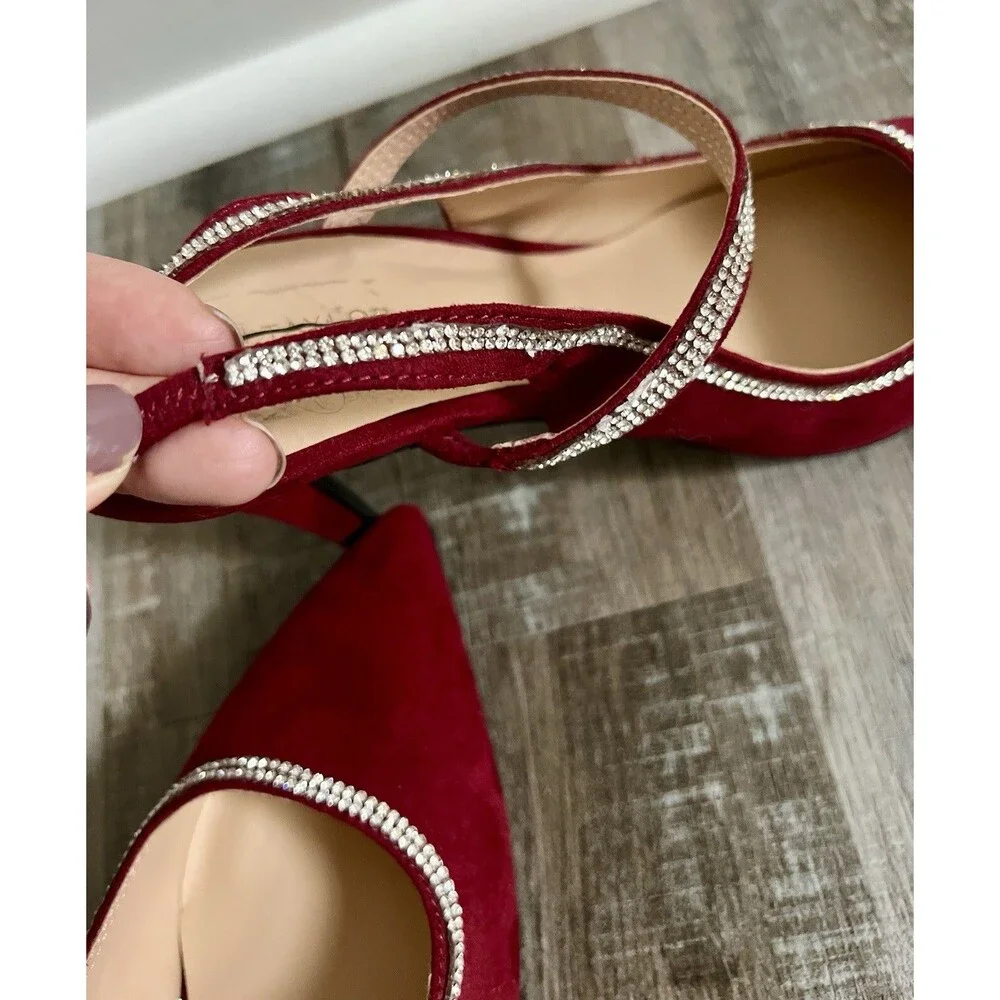 Ann Taylor Red Sling Back Pointy Toe Suede Glitsy Heels Sz 7.5M Runs Small - Picture 7 of 10